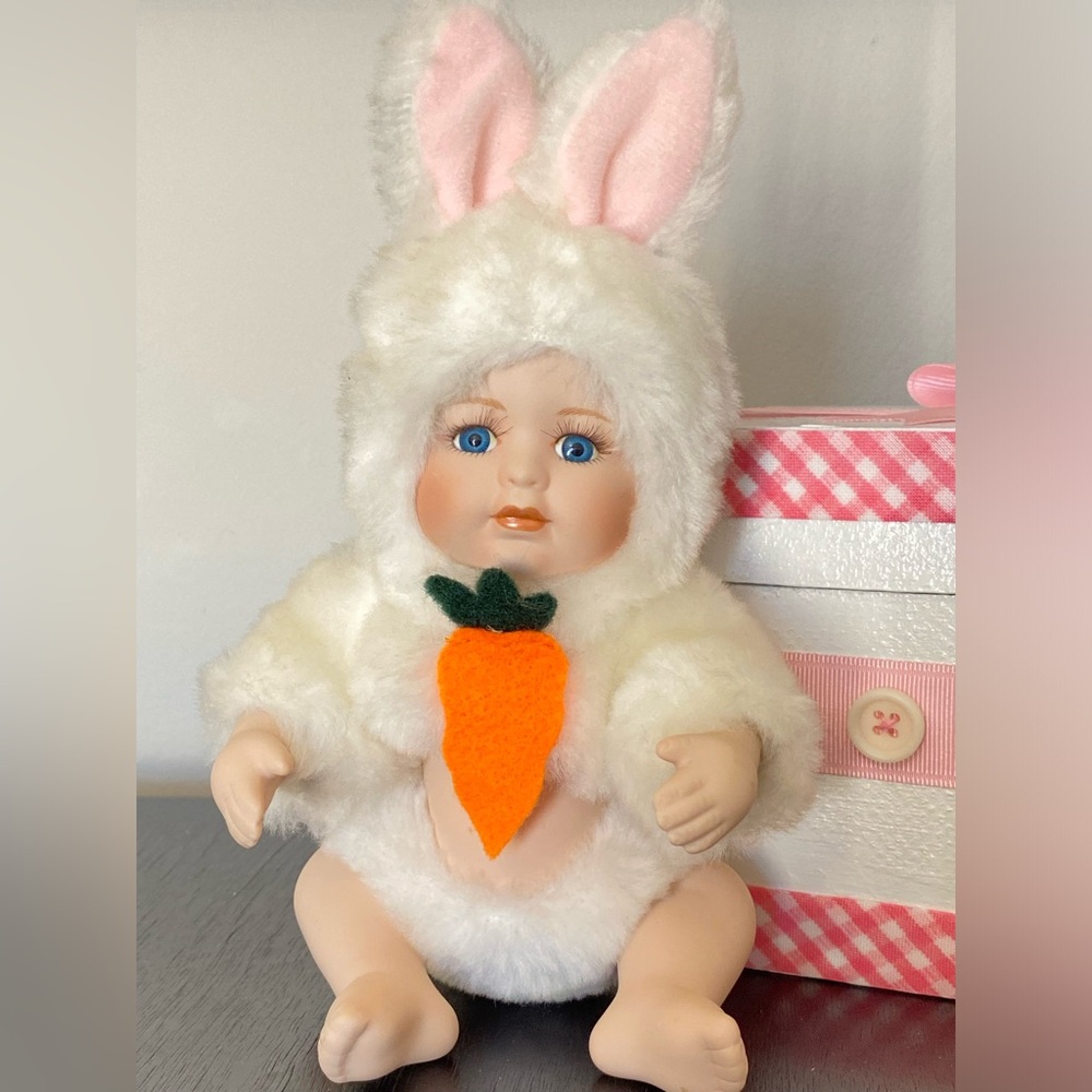 Classic Creations Rabbit Nature's Kids Hand Crafted Porcelain Doll 8” Christmas